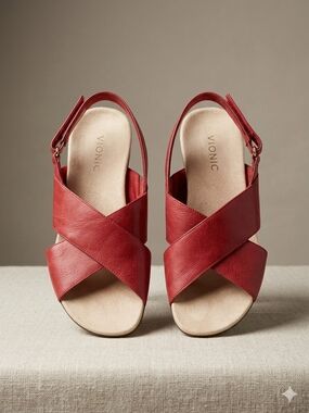 Vionic NWOT Red Crisscross Slingback Sandals Sz 11